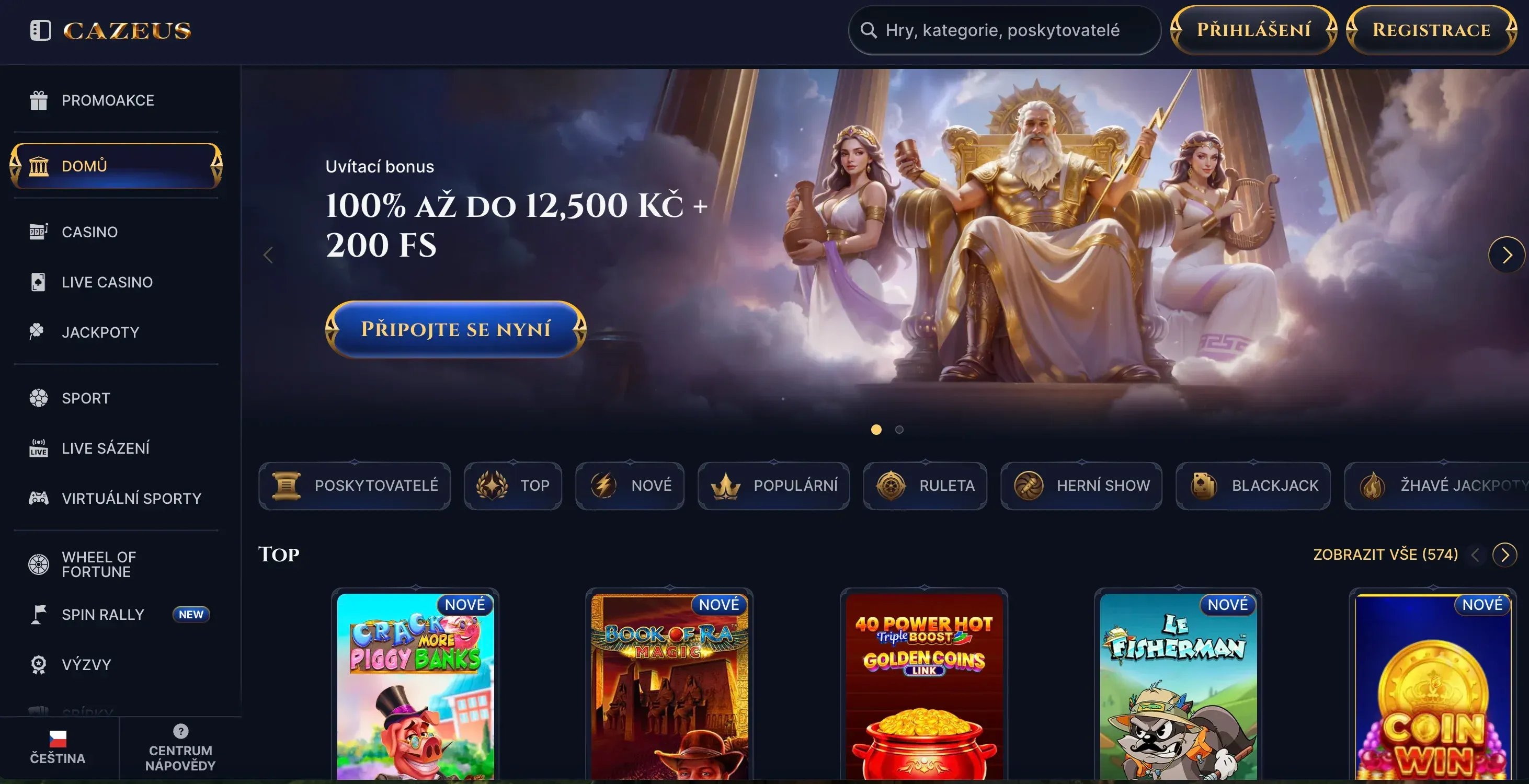 Domovská stránka Cazeus casino
